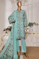 Bin Saeed Stitched 3 Piece Exc Printed Lawn Vol-03 Drop-02 Collection'2025-NSM-2318-Sea Green