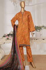 Bin Saeed Stitched 3 Piece Exc Printed Lawn Vol-03 Drop-02 Collection'2025-NSM-2324-Mustard