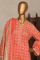 Bin Saeed Stitched 3 Piece Exc Printed Lawn Vol-04 Drop-02 Collection'2025-NSM-2329-Peach