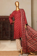 Bin Saeed Stitched 3 Piece Exc Printed Lawn Vol-04 Drop-02 Collection'2025-NSM-2331-Maroon