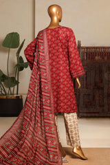 Bin Saeed Stitched 3 Piece Exc Printed Lawn Vol-04 Drop-02 Collection'2025-NSM-2331-Maroon