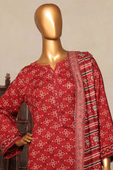 Bin Saeed Stitched 3 Piece Exc Printed Lawn Vol-04 Drop-02 Collection'2025-NSM-2331-Maroon