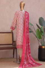 Ronaq E Eid By Bin Saeed Stitched 3 Piece Exc Emb Lawn Collection'2025-SM-1883-Pink