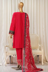 Bin Saeed Stitched 3 Piece Luxury Plain Cotton With Chiffon Dupatta Collection'2025-SMPC-1826-Red