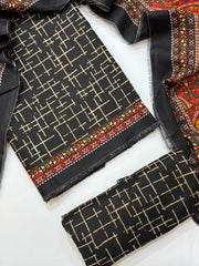 Bin Saeed Printed Lawn Unstitched 3 Piece Suit - D-12