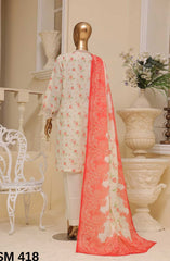 Bin Saeed Embroidered Lawn Stitched 3 Piece Suit - SM 418 - BS25EElV3 - White - Summer Collection