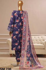 Bin Saeed Embroidered Lawn Stitched 3 Piece Suit - SM 736 - BS25EElV3 - Blue - Summer Collection