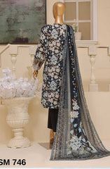 Bin Saeed Embroidered Lawn Stitched 3 Piece Suit - SM 746 - BS25EElV3 - Black - Summer Collection