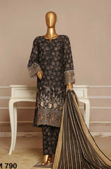 Bin Saeed Embroidered Lawn Stitched 3 Piece Suit - SM 790 - BS25EElV3 - Black - Summer Collection