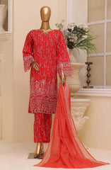 Bin Saeed Embroidered Lawn Stitched 3 Piece Suit - SM 798 - BS25EElV3 - Red - Summer Collection