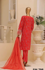 Bin Saeed Embroidered Lawn Stitched 3 Piece Suit - SM 798 - BS25EElV3 - Red - Summer Collection