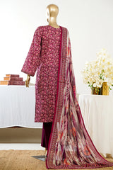 Bin Saeed Stitched 3 Piece Exclusive Printed Lawn Vol-09 Suit-LSM-2942-MAROON
