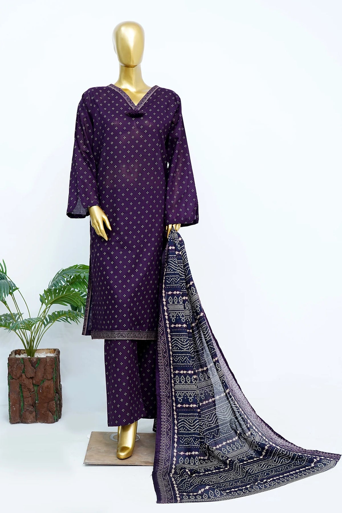 Bin Saeed Stitched 3 Piece Exclusive Printed Lawn Vol-13 Suit-LSM-3247-PURPLE