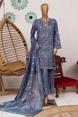 Bin Saeed Stitched 3 Piece Luxury Emb Jacquard Suit-JAQ-3217-S.BLUE