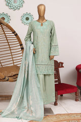 Bin Saeed Stitched 3 Piece Luxury Emb Jacquard Suit-JAQ-3214-GREEN