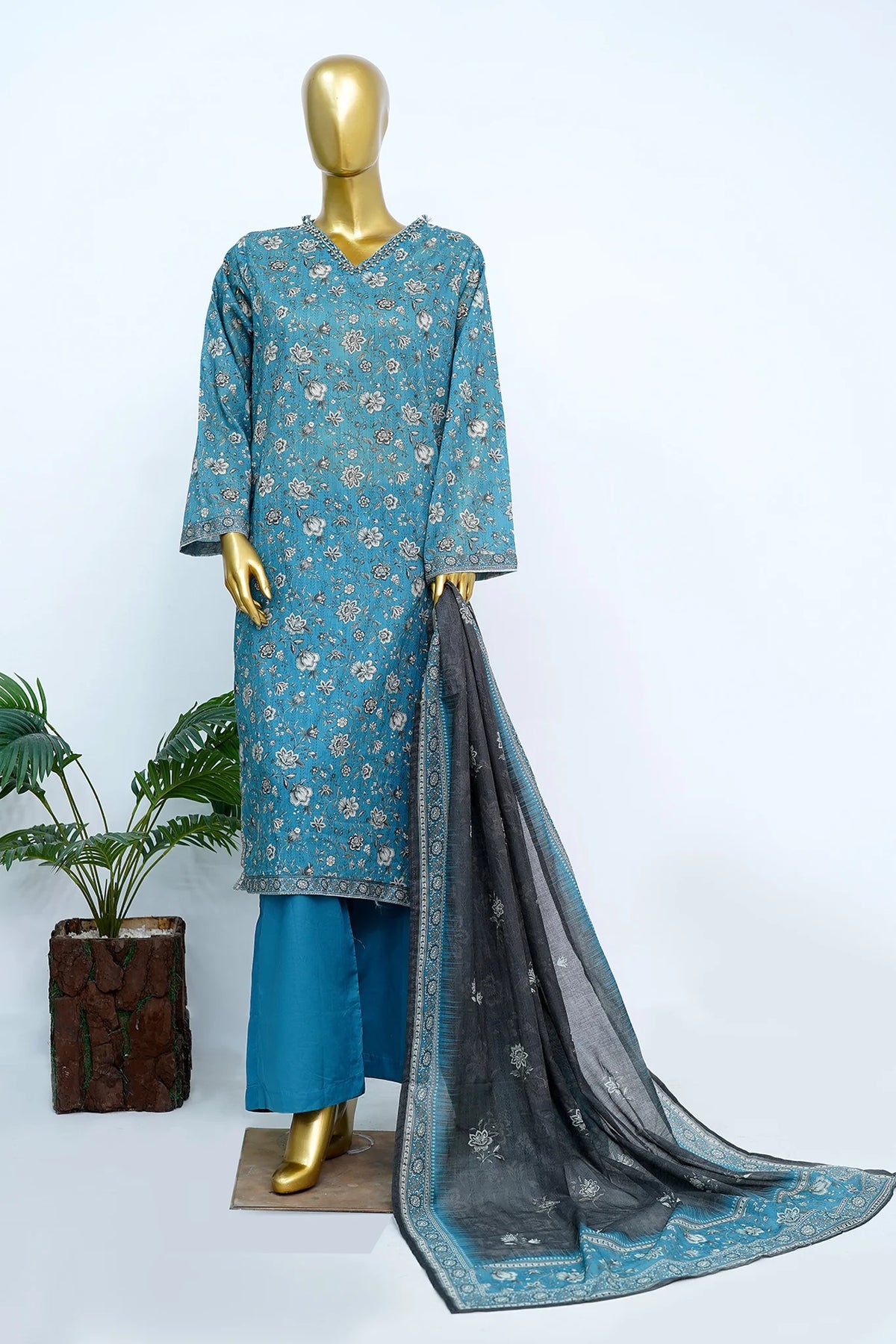 Bin Saeed Stitched 3 Piece Exclusive Printed Lawn Vol-13 Suit-LSM-3241-C.GREEN