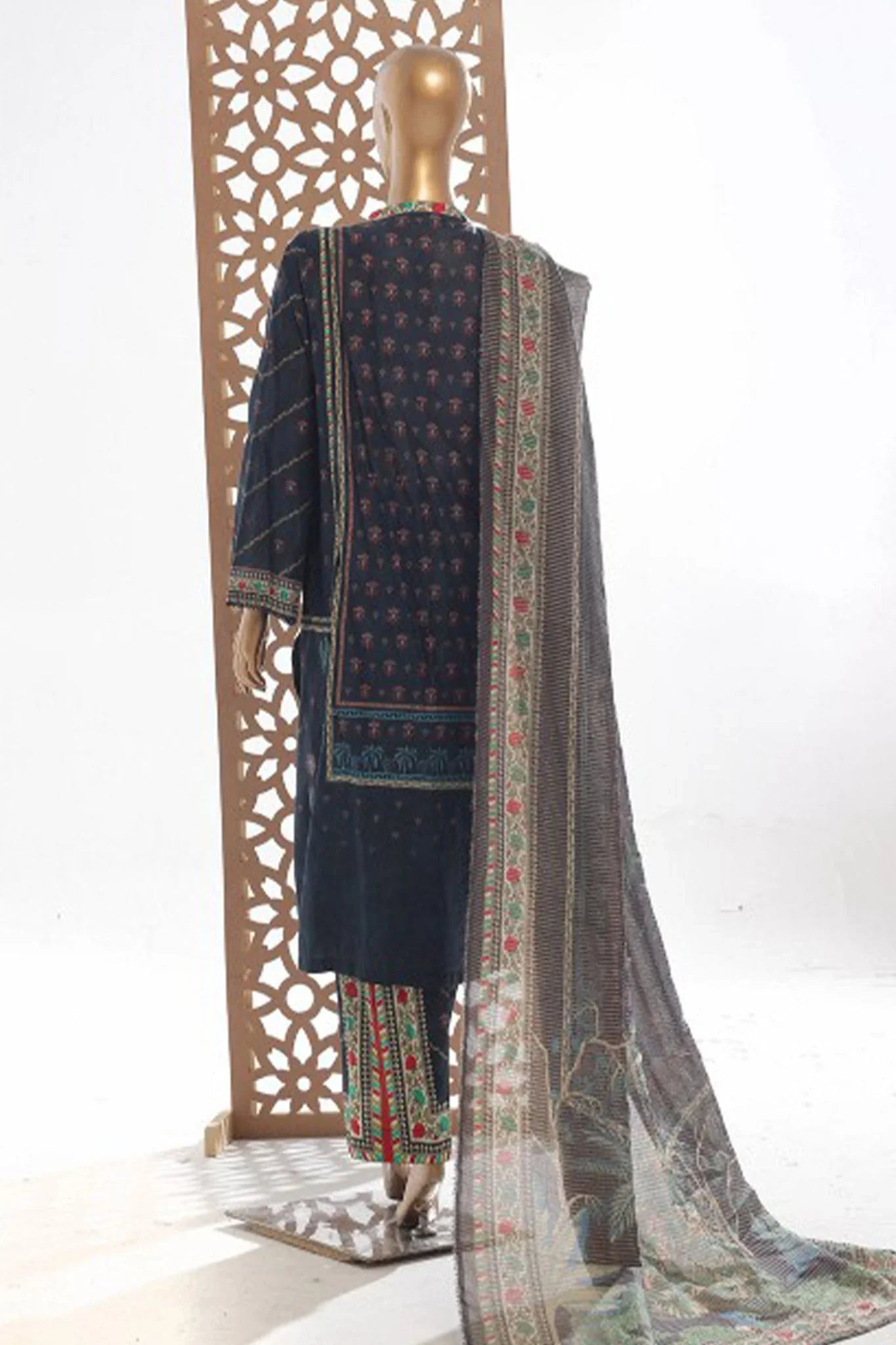 Bin Saeed Stitched 3 Piece Exclusive Printed Lawn Vol-03 Collection'2025-SM-1848-Blue