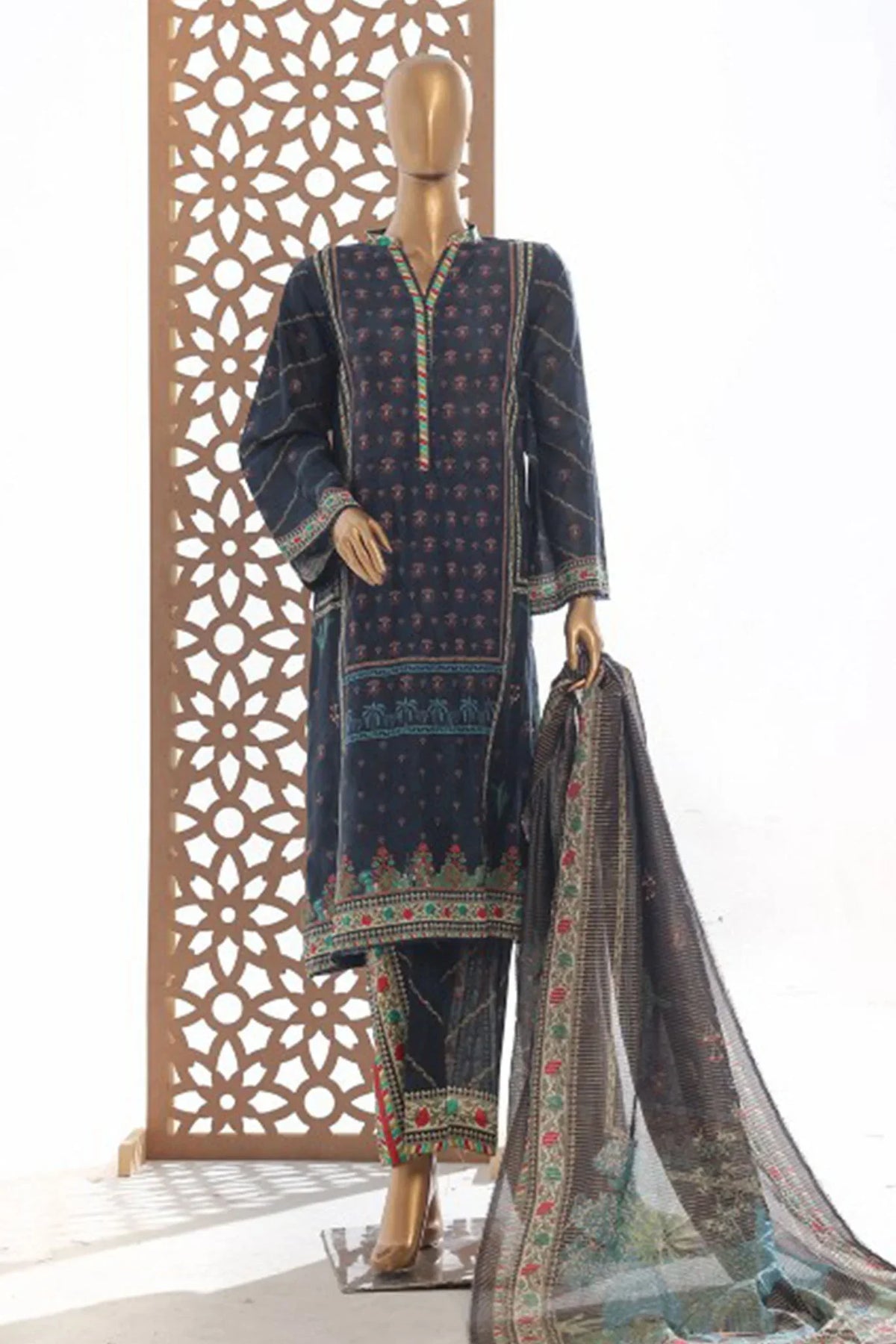 Bin Saeed Stitched 3 Piece Exclusive Printed Lawn Vol-03 Collection'2025-SM-1848-Blue