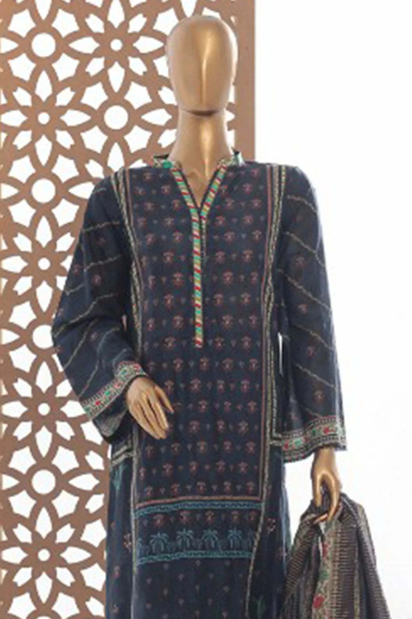 Bin Saeed Stitched 3 Piece Exclusive Printed Lawn Vol-03 Collection'2025-SM-1848-Blue