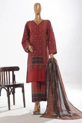 Bin Saeed Stitched 3 Piece Exclusive Printed Lawn Vol-03 Collection'2025-SM-1846-Maroon