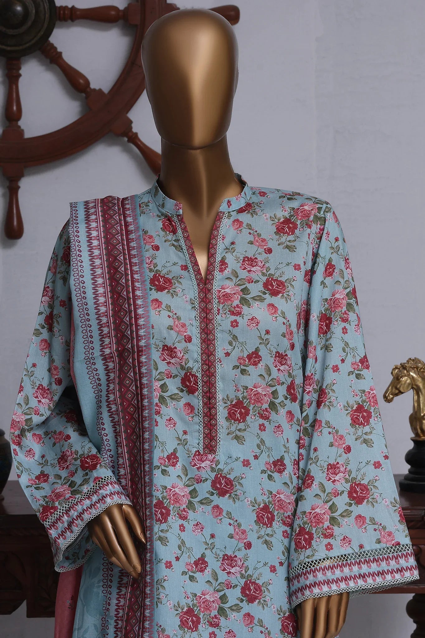 Bin Saeed Exclusive Printed Lawn With Farshi Shalwar Vol-05 Collection'2025-NSM-2174-Ferozi