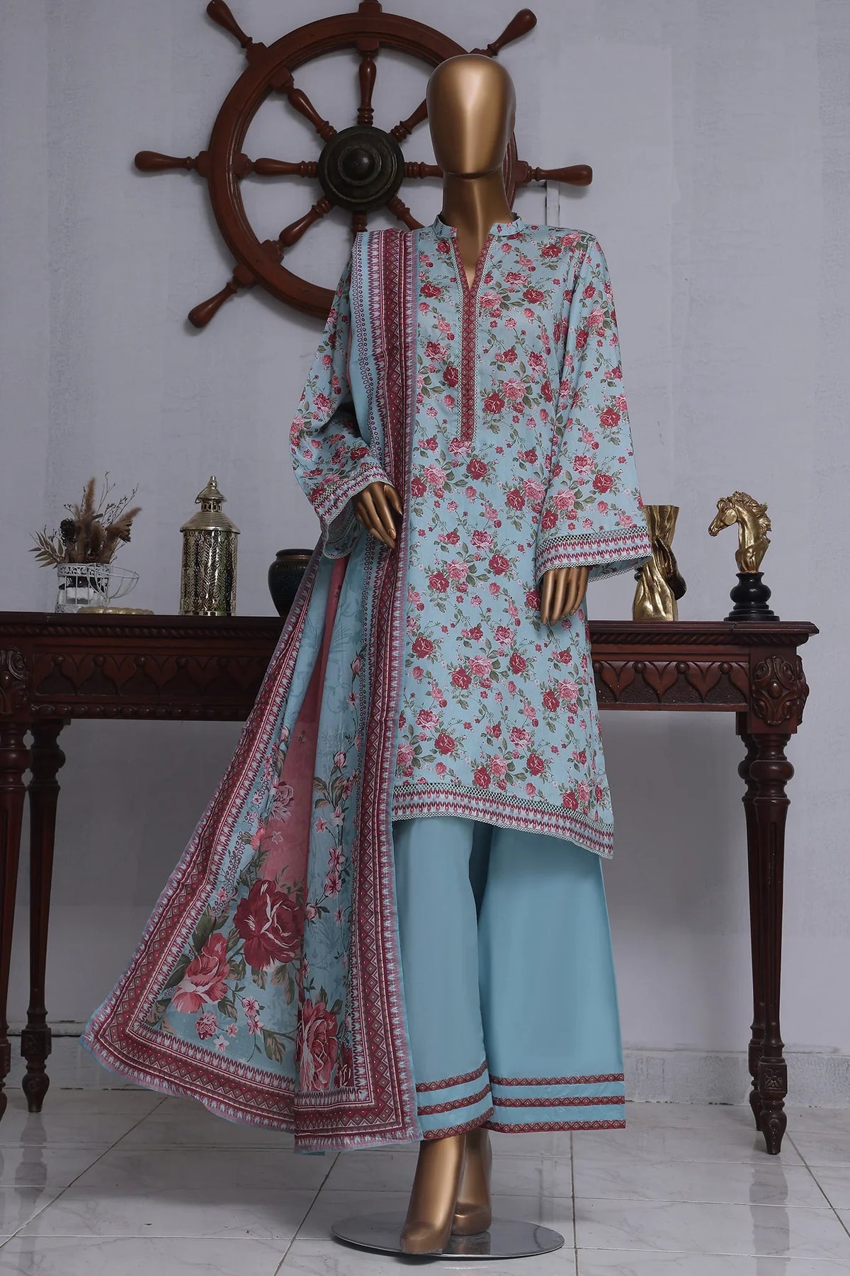 Bin Saeed Exclusive Printed Lawn With Farshi Shalwar Vol-05 Collection'2025-NSM-2174-Ferozi