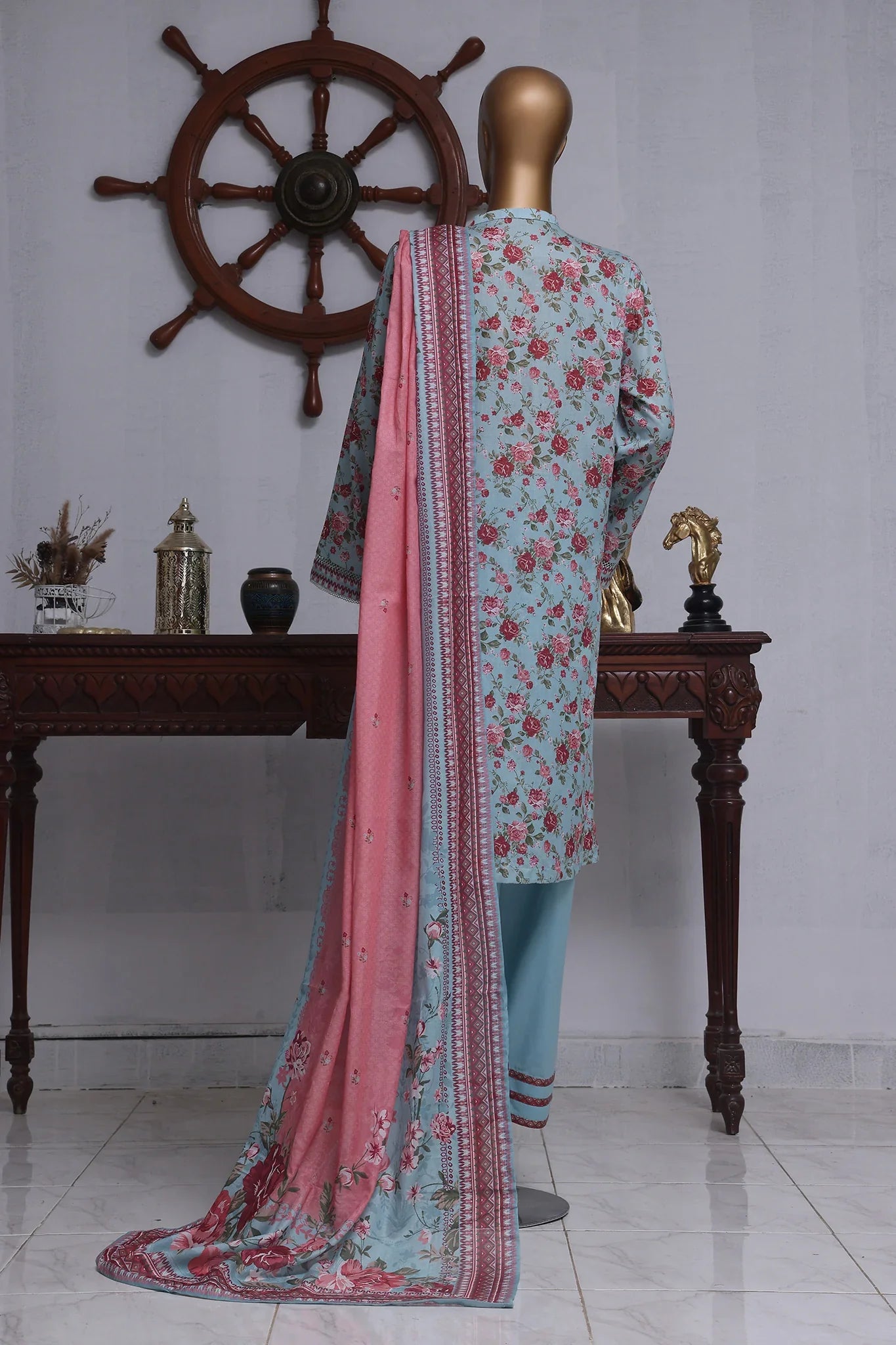 Bin Saeed Exclusive Printed Lawn With Farshi Shalwar Vol-05 Collection'2025-NSM-2174-Ferozi