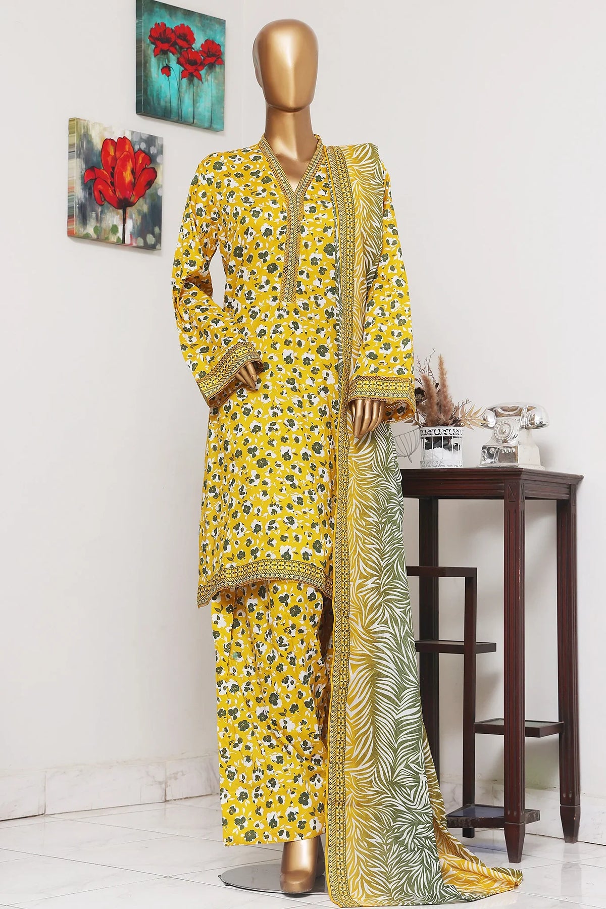 Bin Saeed Exclusive Printed Lawn With Farshi Shalwar Vol-05 Collection'2025-NSM-2175-Yellow