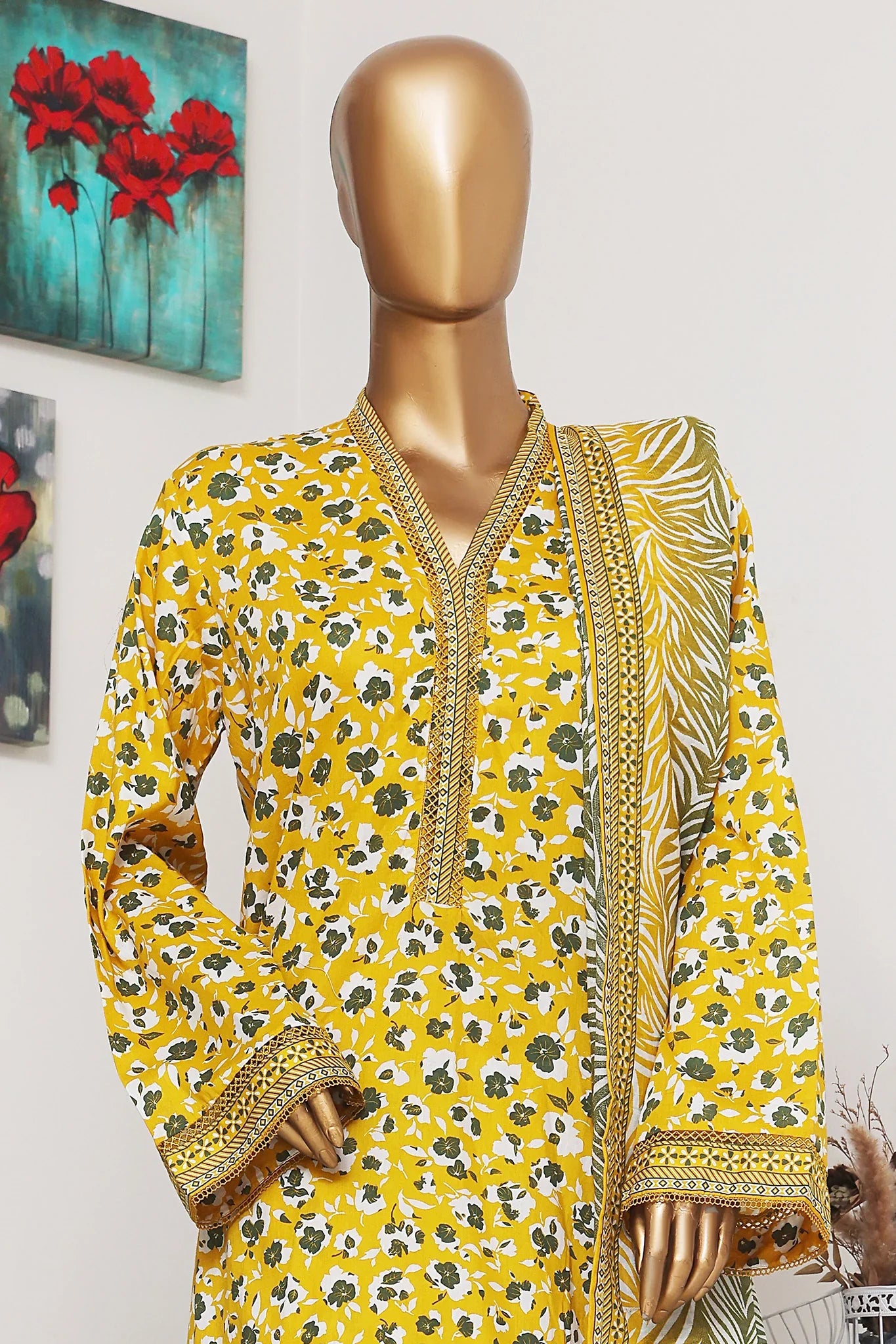 Bin Saeed Exclusive Printed Lawn With Farshi Shalwar Vol-05 Collection'2025-NSM-2175-Yellow