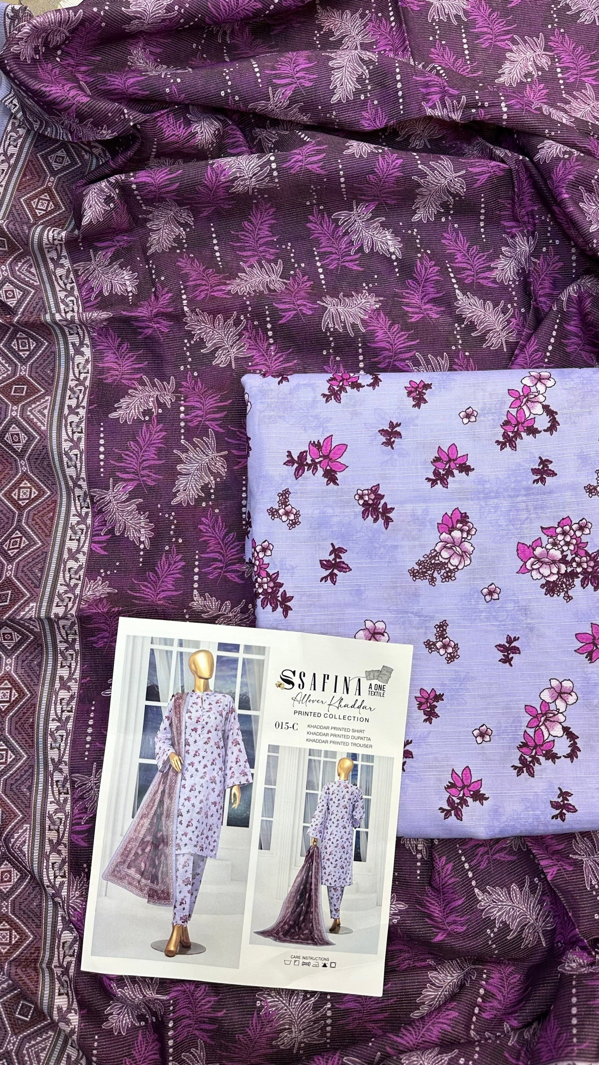 Safina 3pcs unstitched Slub khaddar/cotton 015-c
