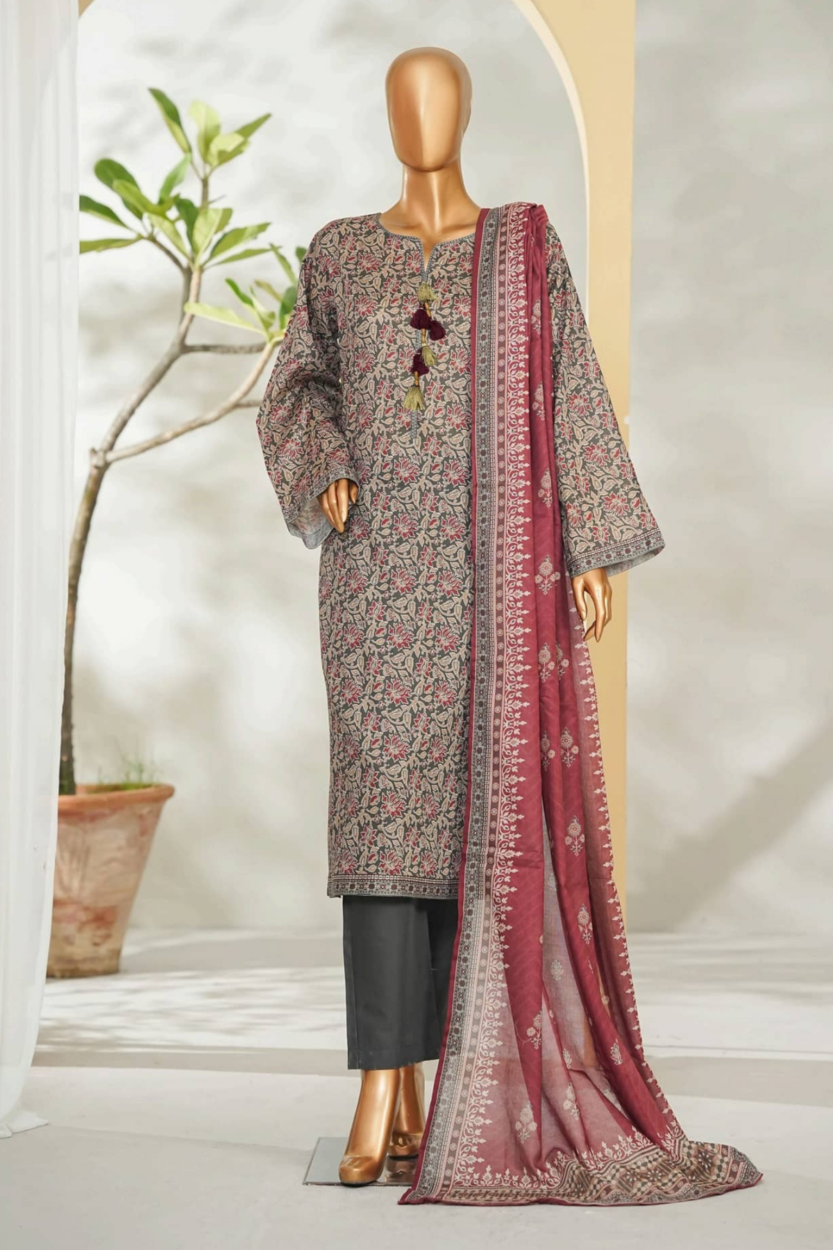 Bin Saeed Stitched 3 Piece Exclusive Printed Lawn Vol-01 Collection'2026-LSM-2692 RED