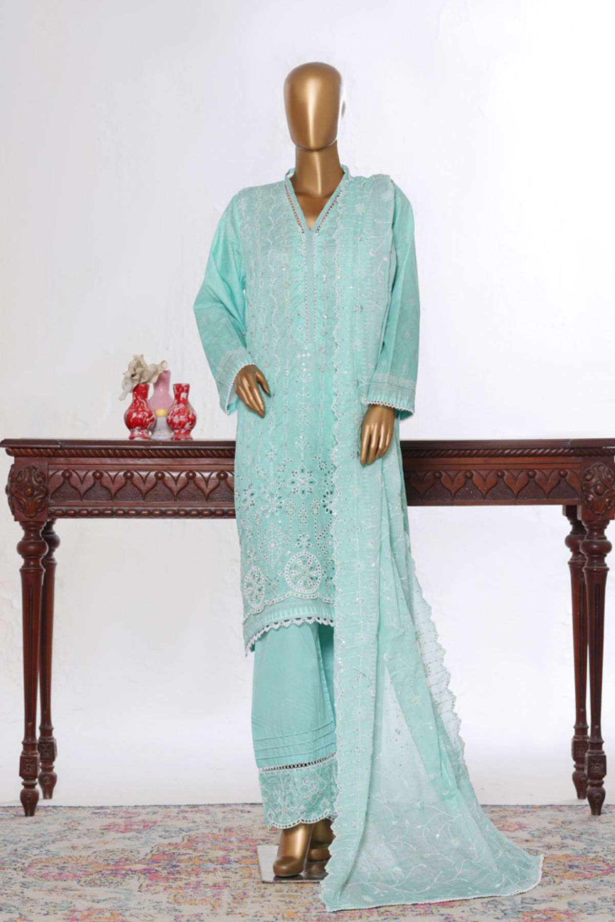 Bin Saeed Stitched 3 Piece Luxury White & White Emb Collection'2026-NSM-2579