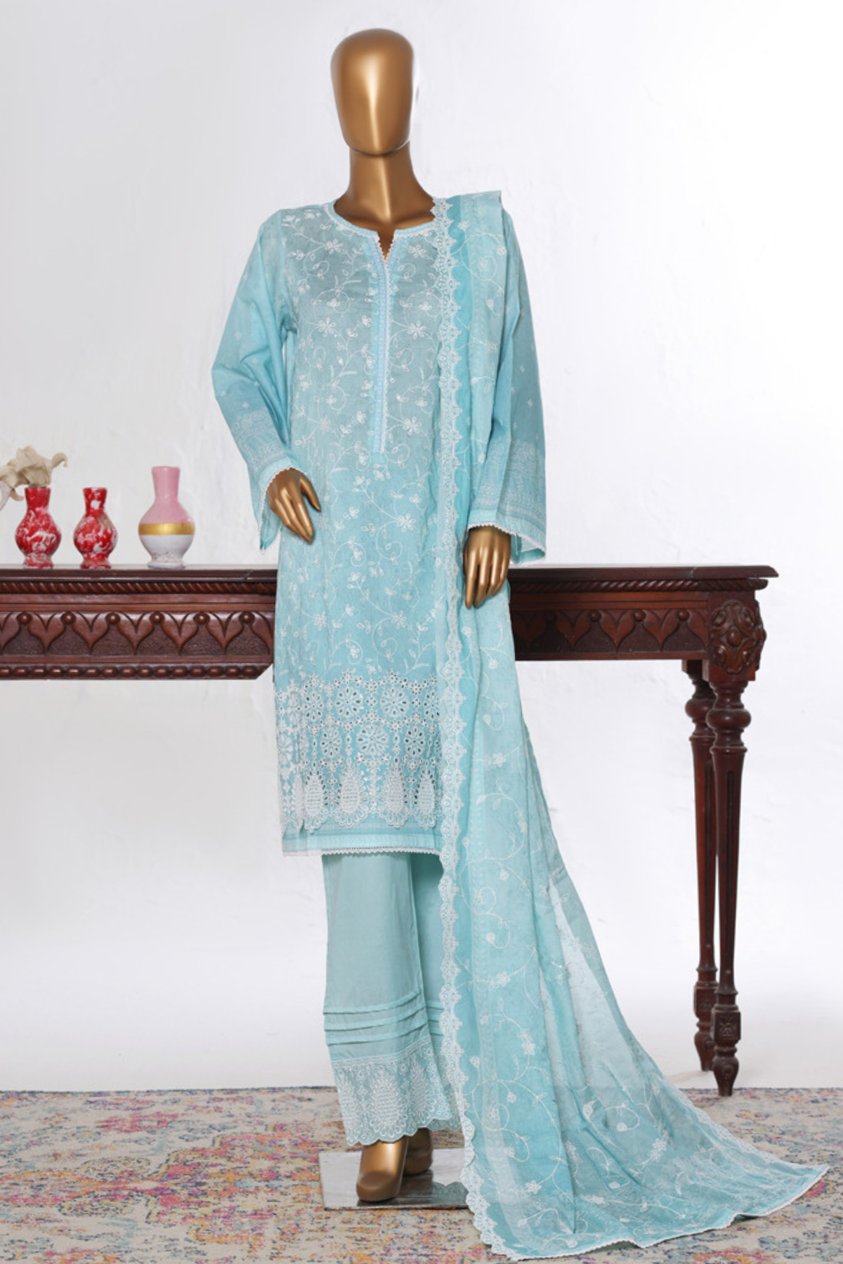 Bin Saeed Stitched 3 Piece Luxury White & White Emb Collection'2026-NSM-2589