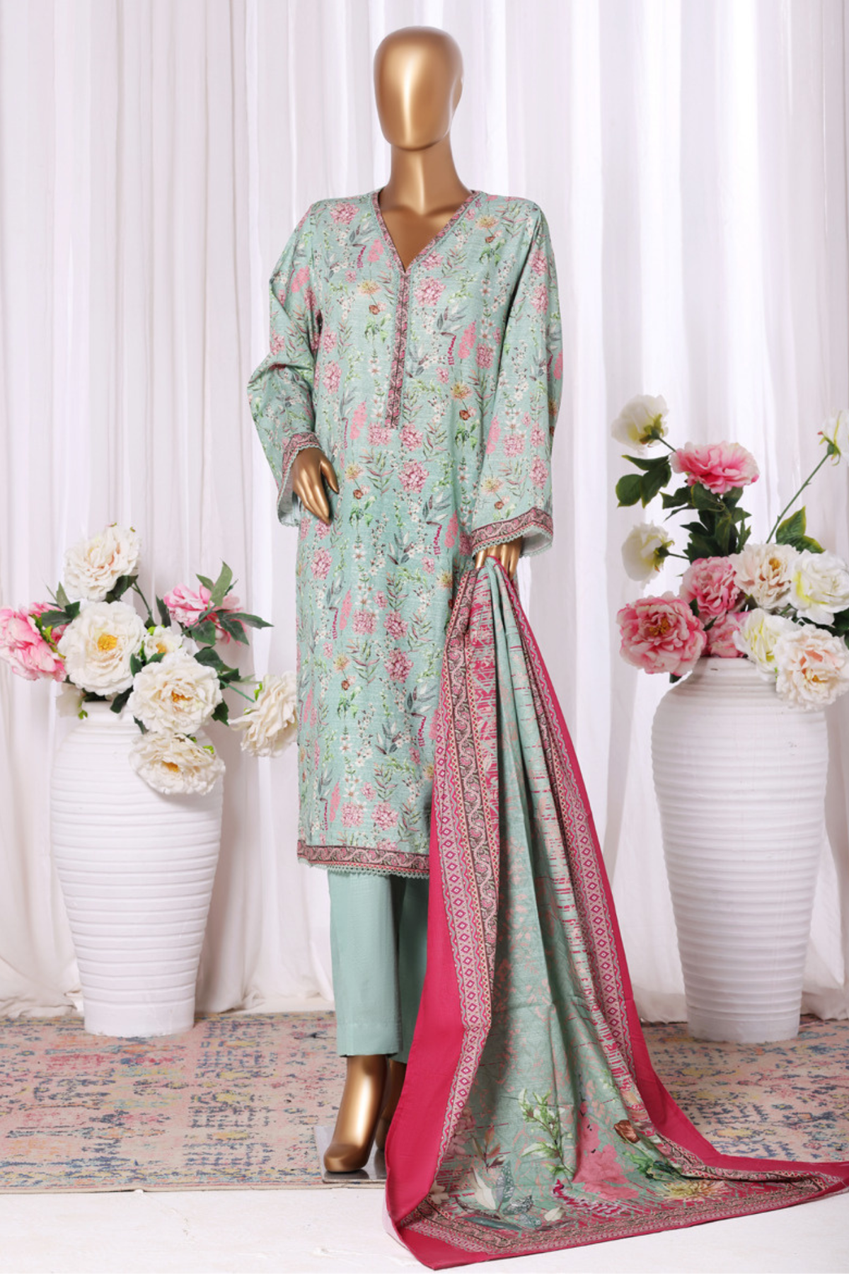 Bin Saeed Stitched 3 Piece Exclusive Printed Khaddar Vol-11 Collection'2025-WK-2581-Ferozi