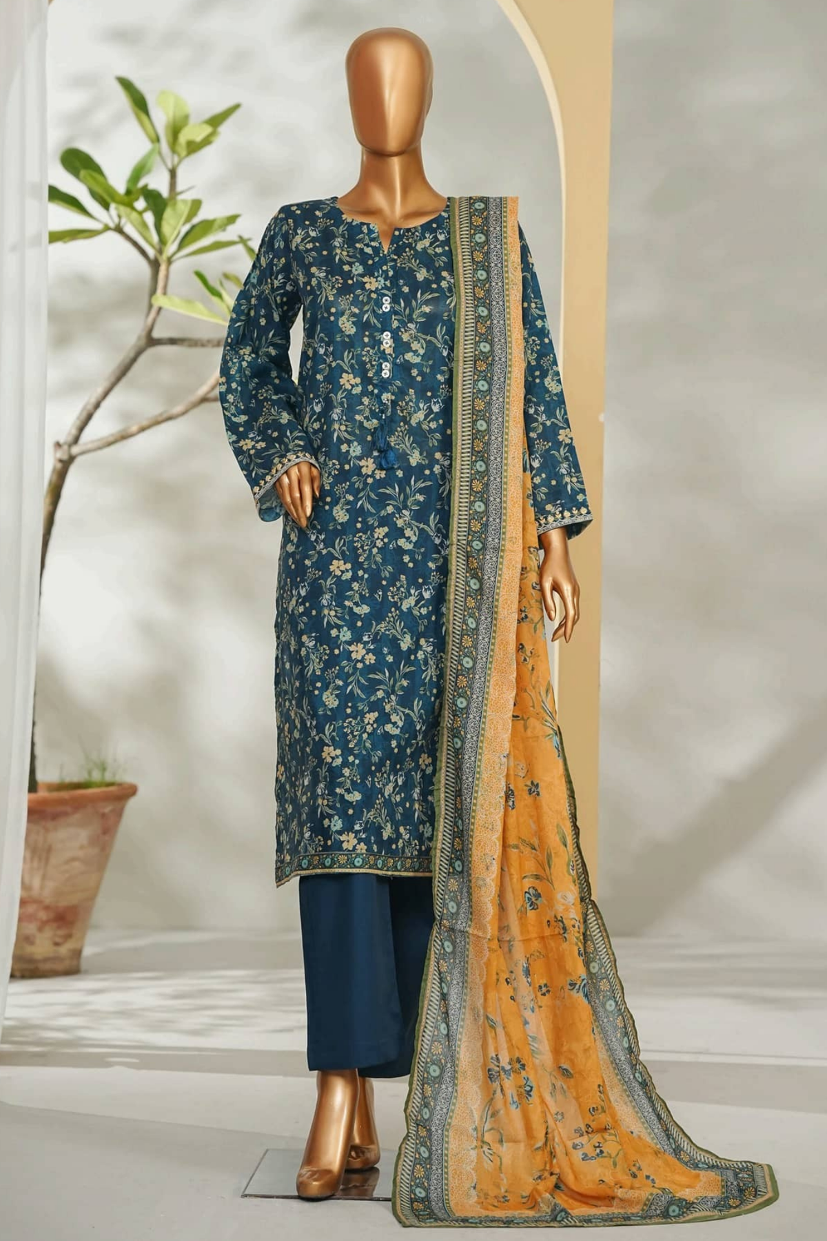 Bin Saeed Stitched 3 Piece Exclusive Printed Lawn Vol-01 Collection'2026-LSM-2696 SEA GREEN
