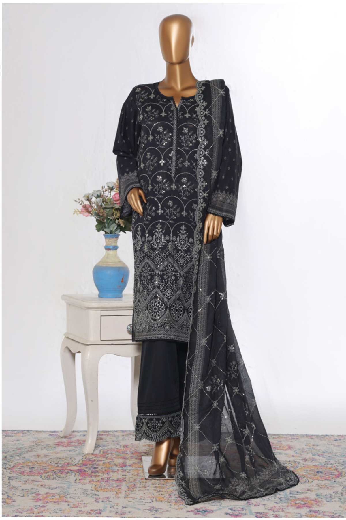 Bin Saeed Stitched 3 Piece Luxury White & White Emb Collection'2026-NSM-2588