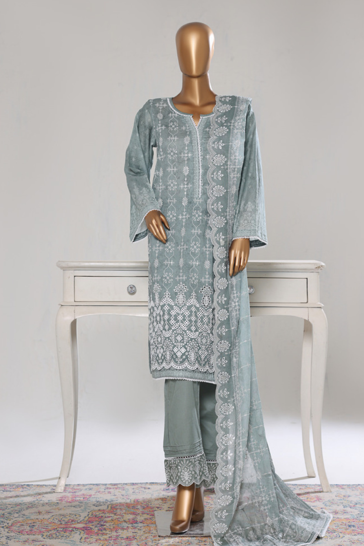 Bin Saeed Stitched 3 Piece Luxury White & White Emb Collection'2026-NSM-2586