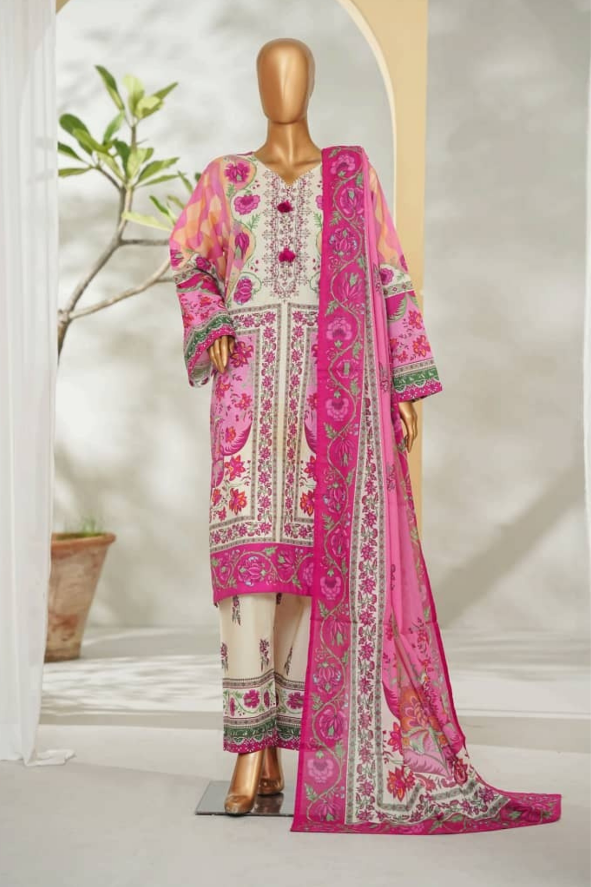 Bin Saeed Stitched 3 Piece Exclusive Printed Lawn Vol-01 Collection'2026-LSM-2717 PINK