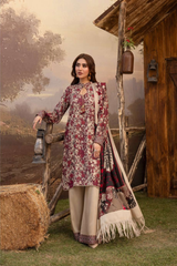 BAHAR BY MAHEES,Printed Silk Marina with Printed Pure China Pashmina Shawl,D-04