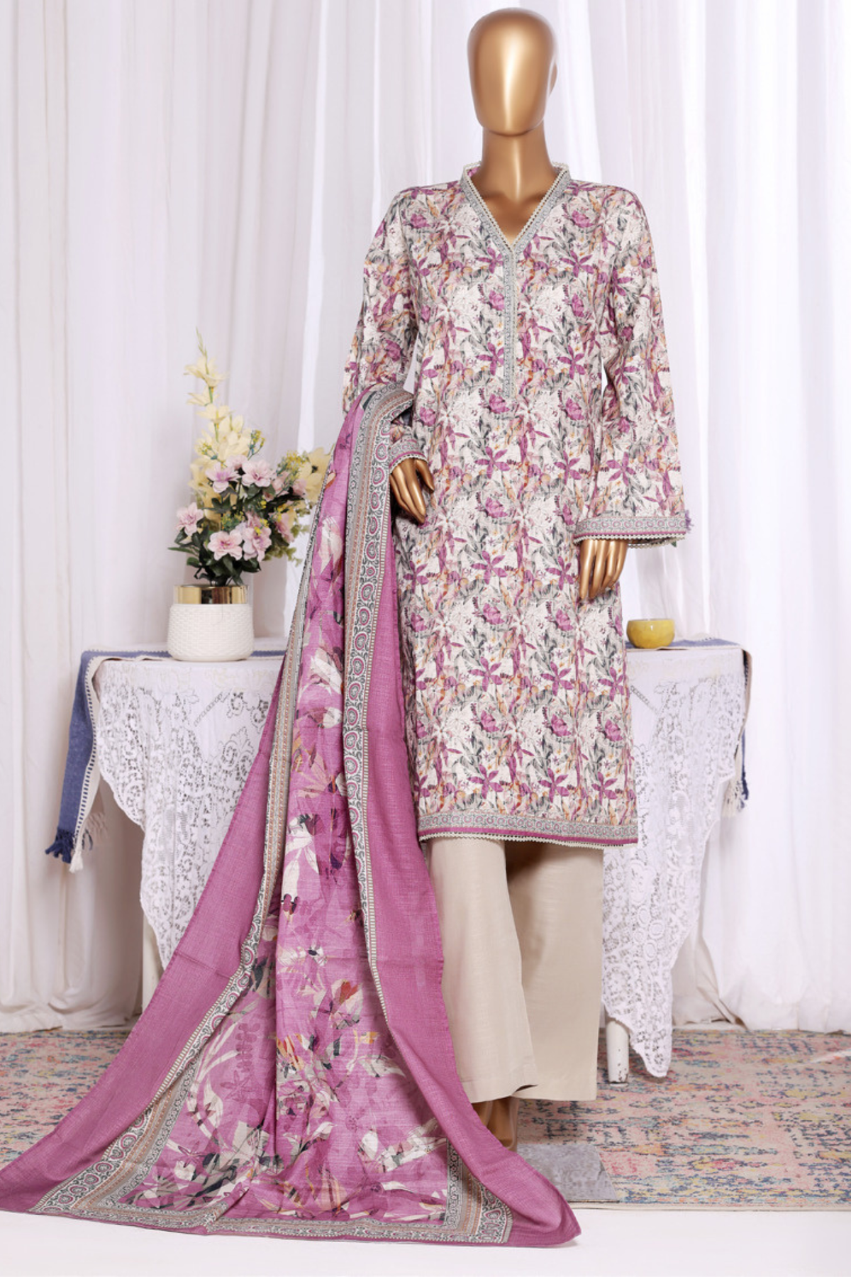 Bin Saeed Stitched 3 Piece Exclusive Printed Khaddar Vol-11 Collection'2025-WK-2584-cream