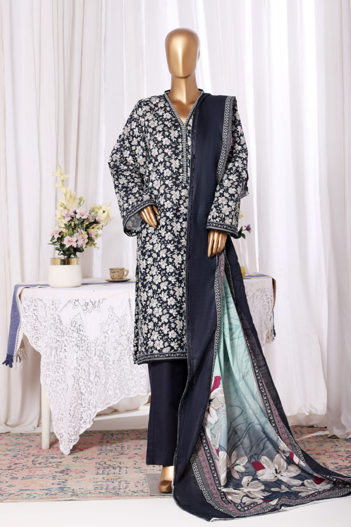 Bin Saeed Stitched 3 Piece Exclusive Printed Khaddar Vol-11 Collection'2025-WK-2585-black