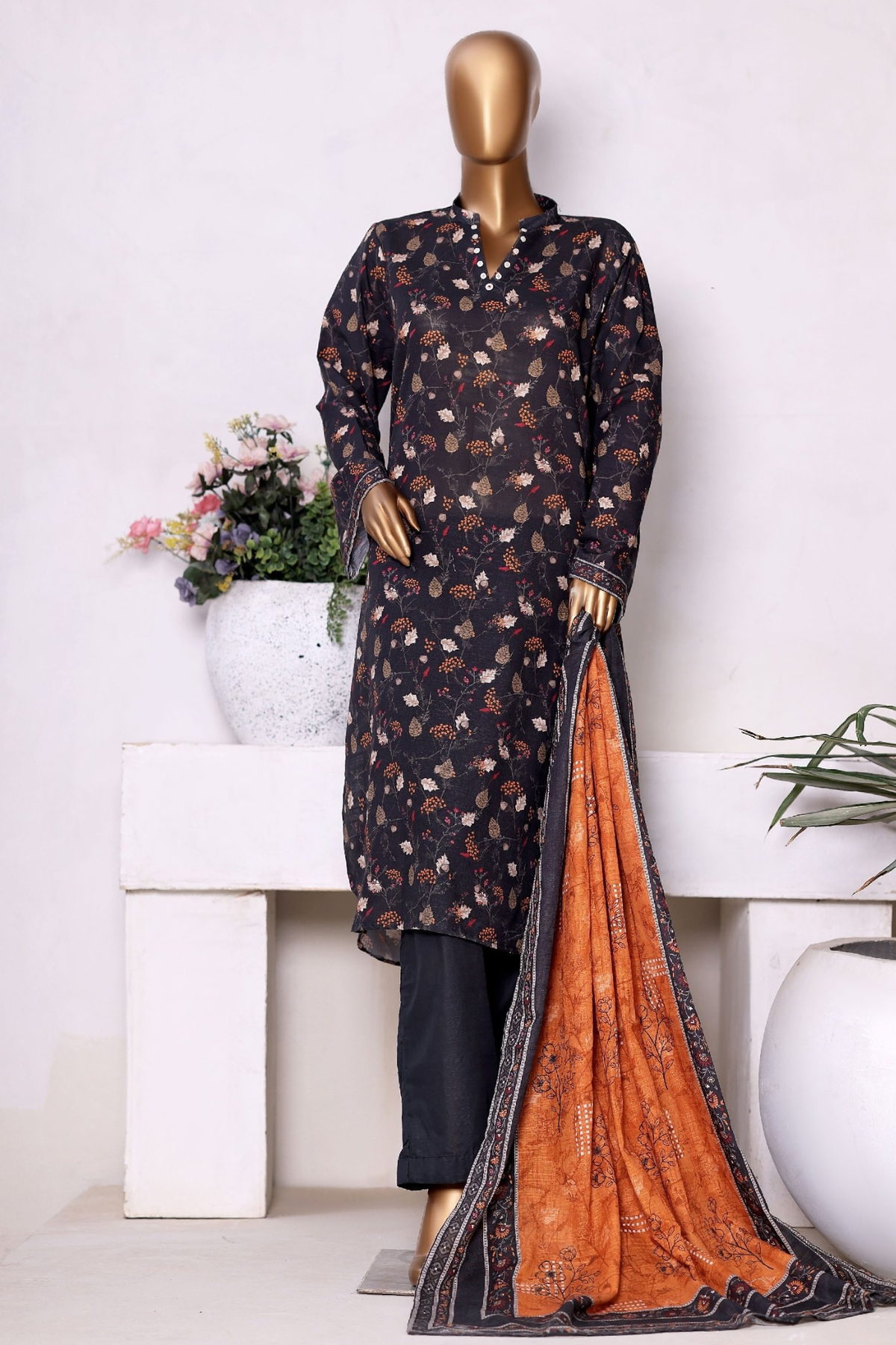 Bin Saeed Stitched 3 Piece Exclusive Printed Khaddar Vol-13 Collection'2025-WK-2624-BLACK