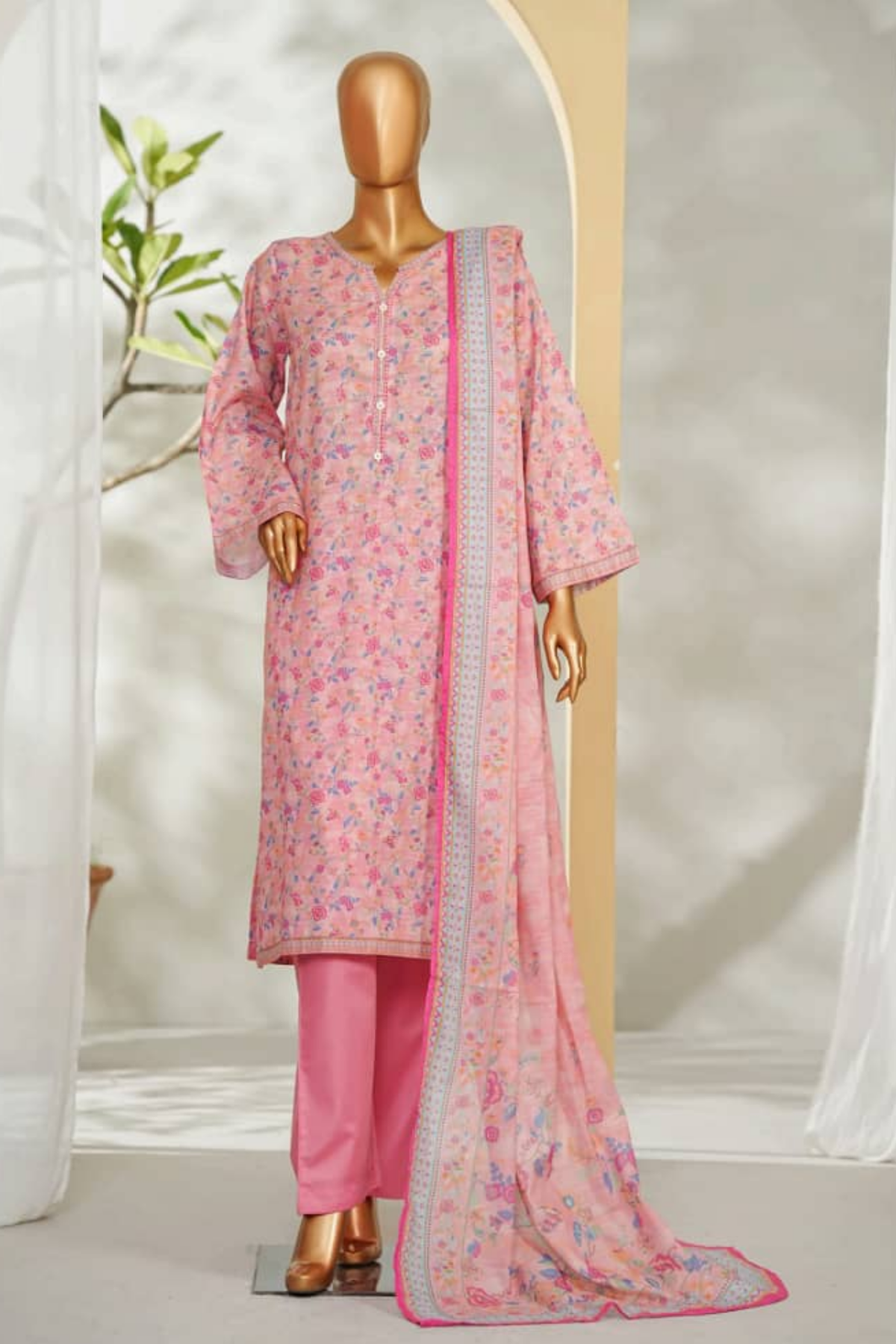 Bin Saeed Stitched 3 Piece Exclusive Printed Lawn Vol-01 Collection'2026-LSM-2680 PINK