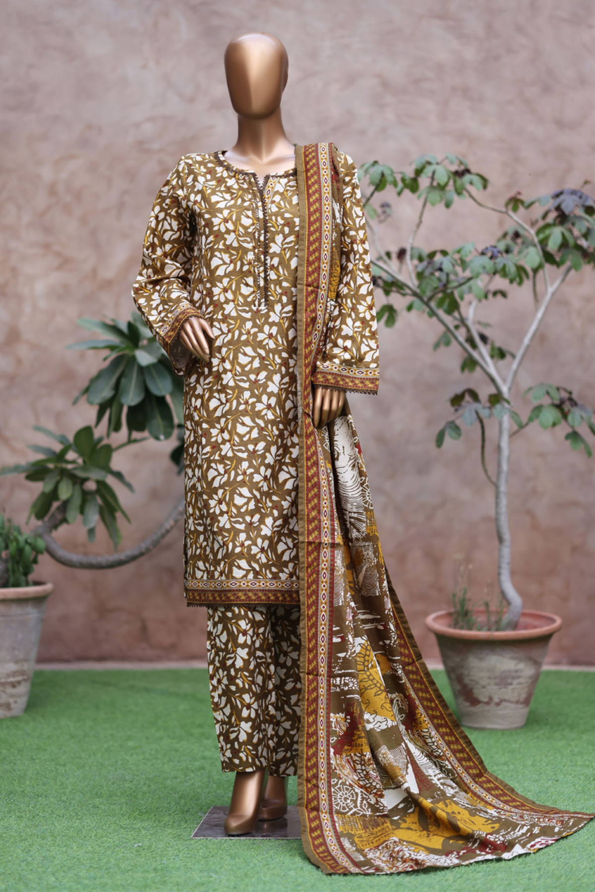 Bin Saeed Stitched 3 Piece Exclusive Printed Khaddar Vol-05 Collection'2025-WK-2409-Yellow
