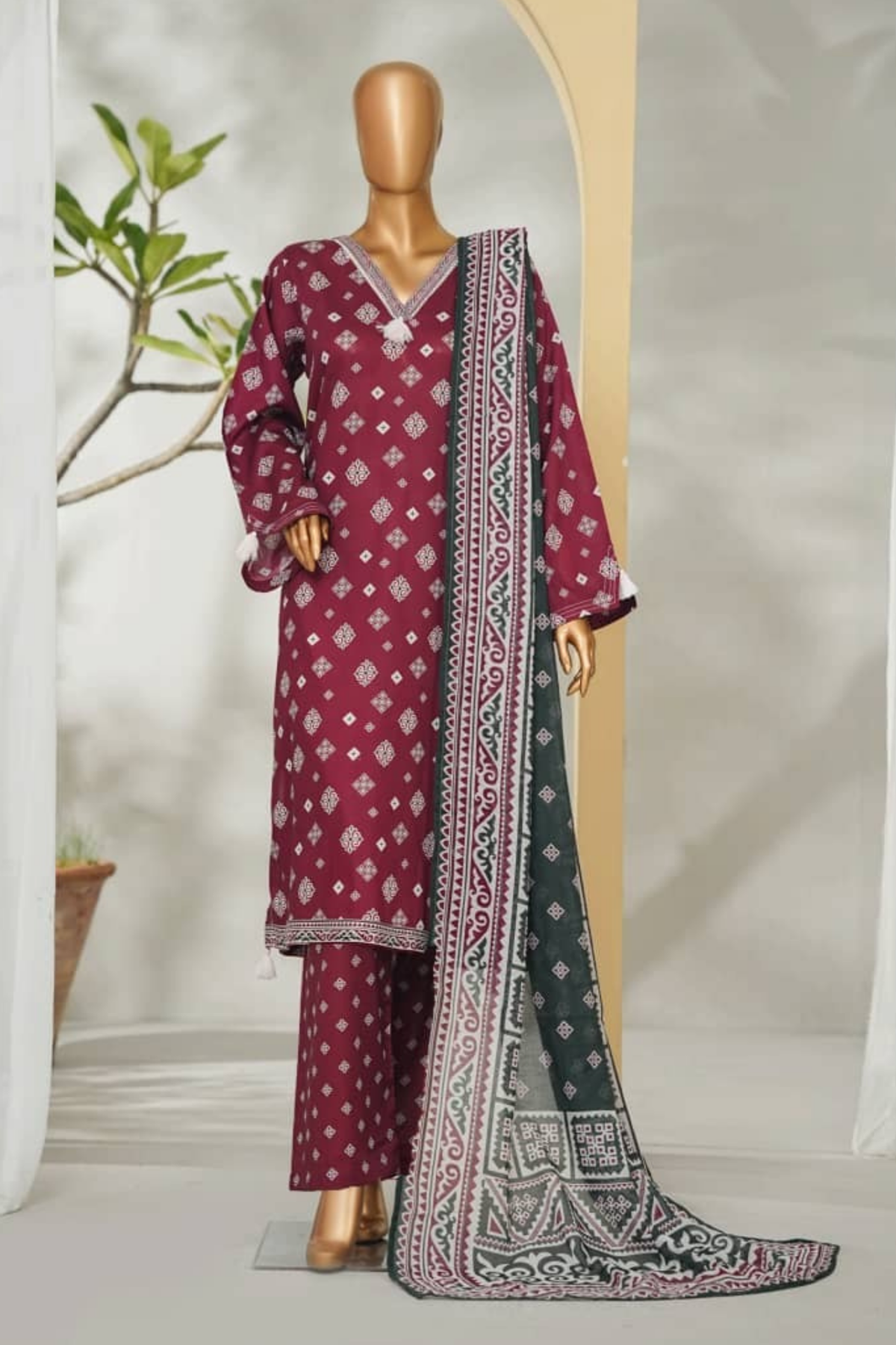 Bin Saeed Stitched 3 Piece Exclusive Printed Lawn Vol-01 Collection'2026-LSM-2684 RED