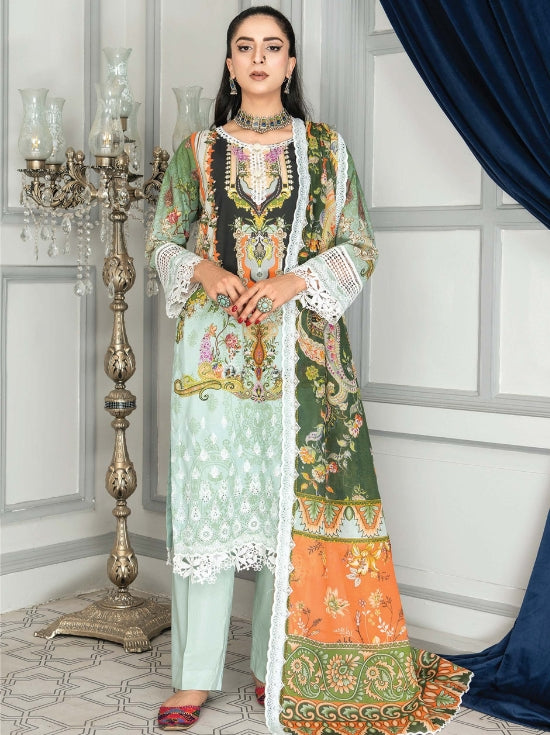 Mashaal Stripe by Riaz Arts Embroidered Lawn Unstitched 3 Piece - D-03 - RA25MSE - Summer Collection