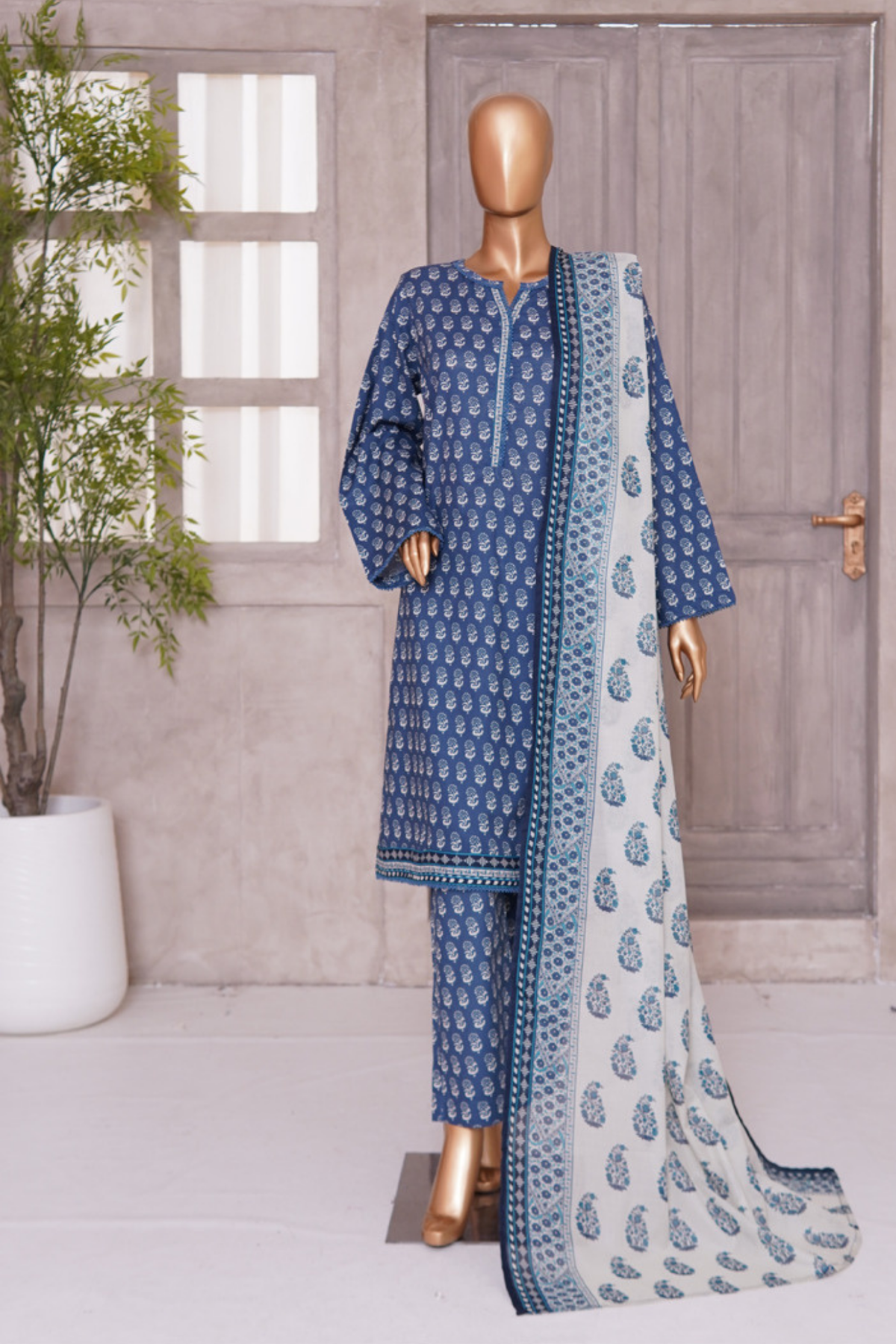 BIN SAEED PRINTED LAWN 3 PC COLLECTION 2025-26,BLUE