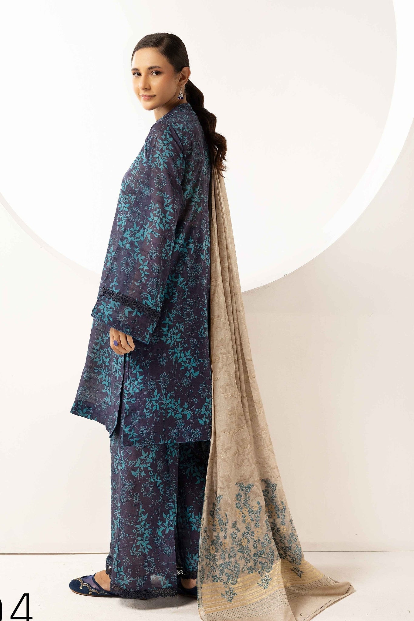 printed lawn with jacquard dupatta D-04