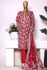 Bin Saeed Stitched 3 Piece Exclusive Printed Khaddar Vol-13 Collection'2025-WK-2625-RED