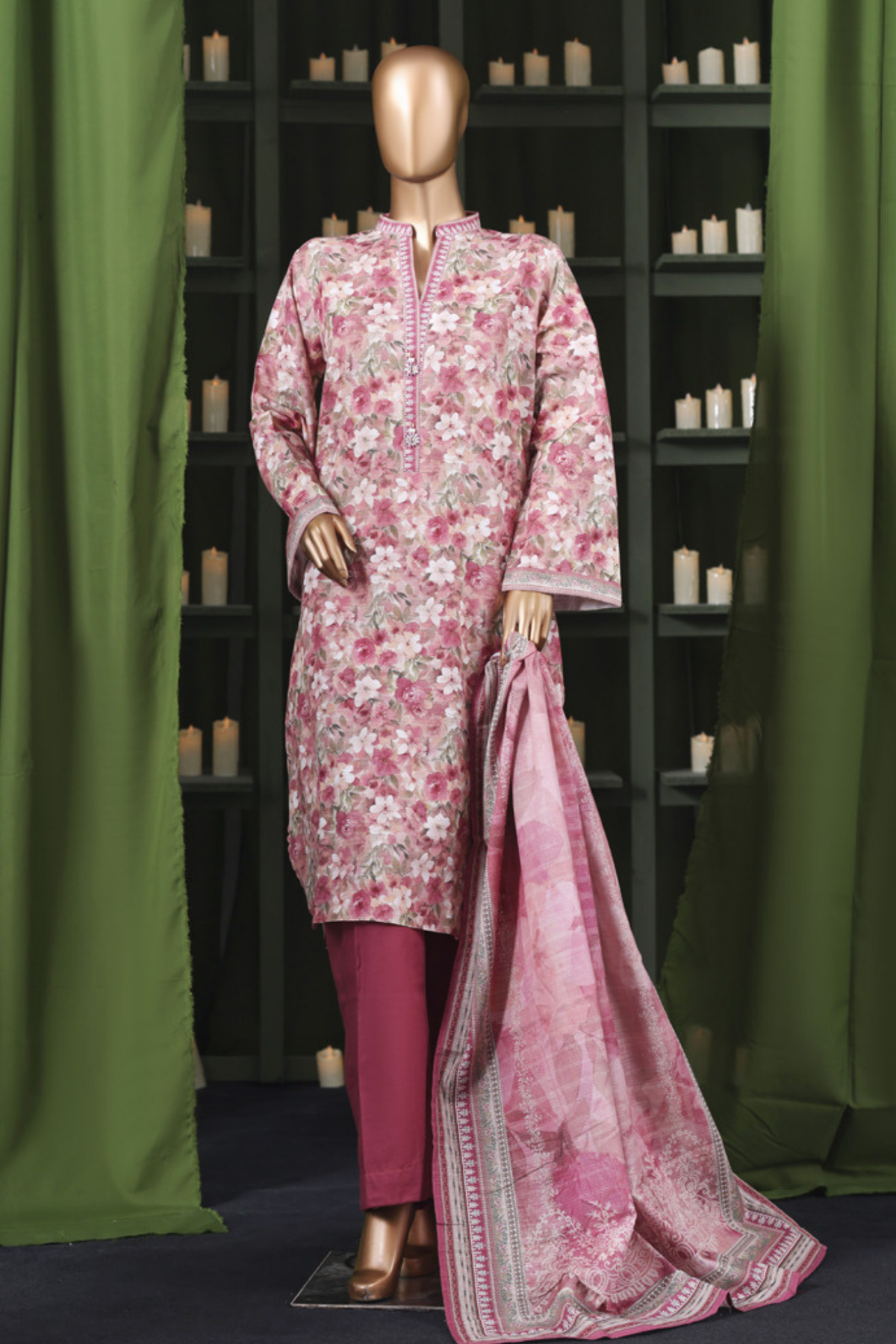Bin Saeed Stitched 3 Piece Exclusive Printed Khaddar Vol-14 Collection'2025-WK-2650-PINK
